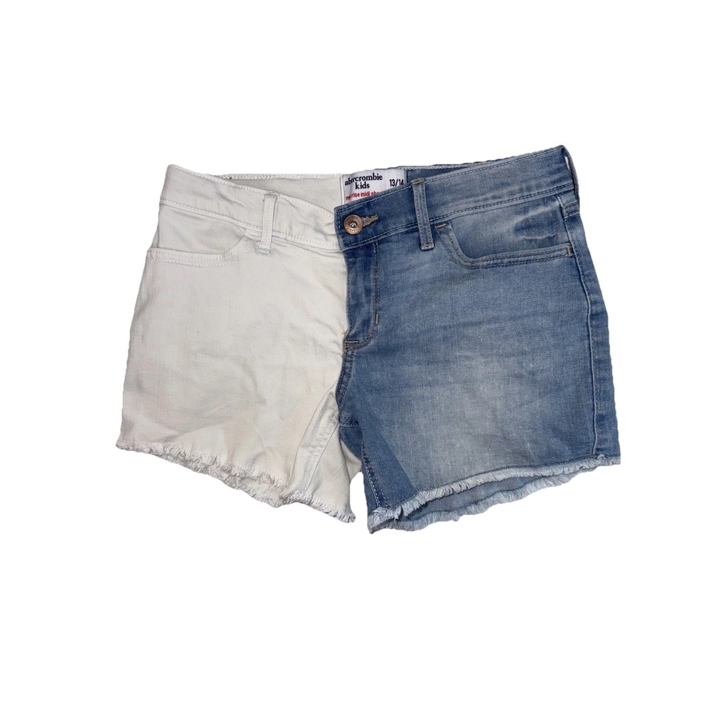 Abercrombie Kids Girls' Mid-Rise Midi Shorts, Blue &‎ White Denim,  Size 13-14